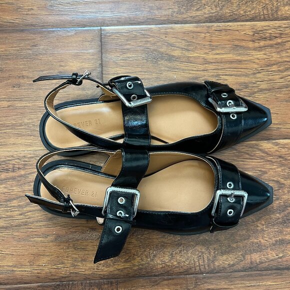 Forever 21 Black Patent Buckle Flats - Size 9 - Picture 1 of 6